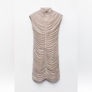 ZARA SHORT MESH DRESS WITH RHINESTONES BEIGE-PINK NEW